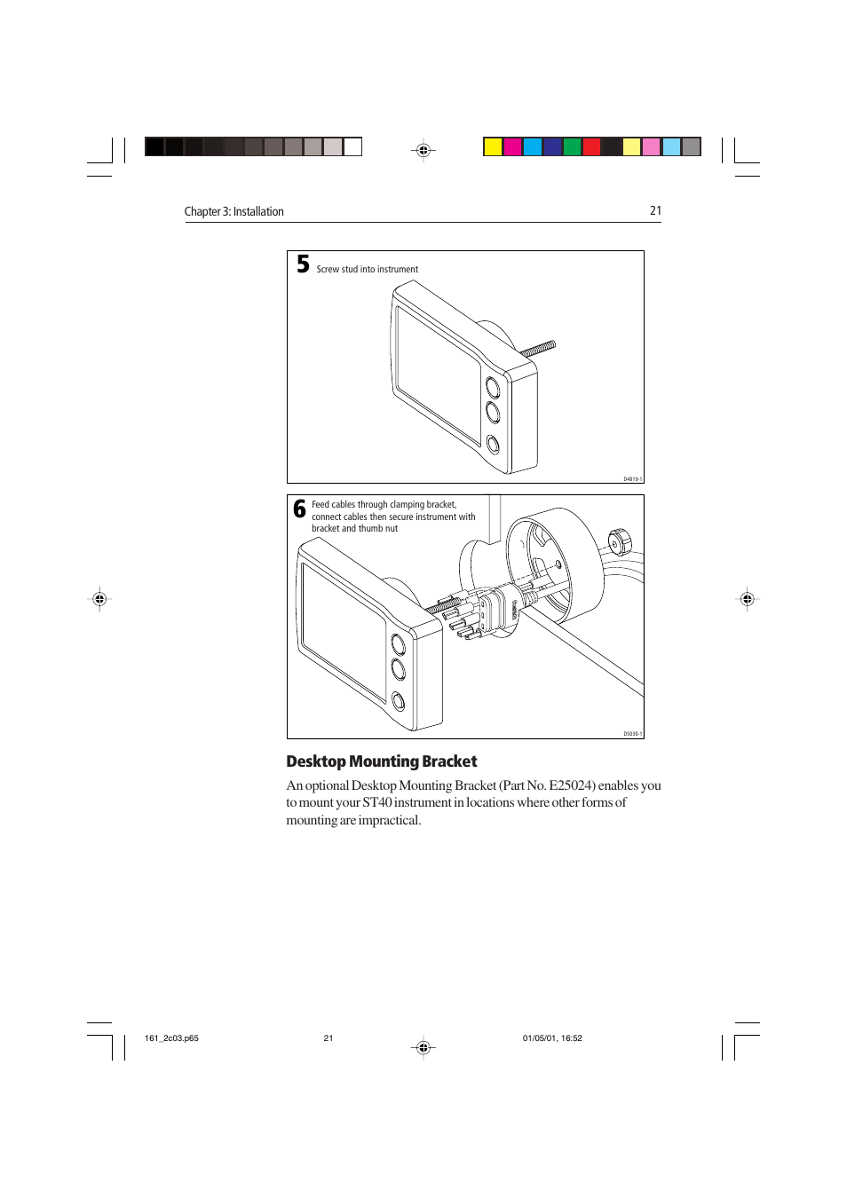 Desktop mounting bracket | Raymarine Compass Instrument ST40 User Manual | Page 30 / 45