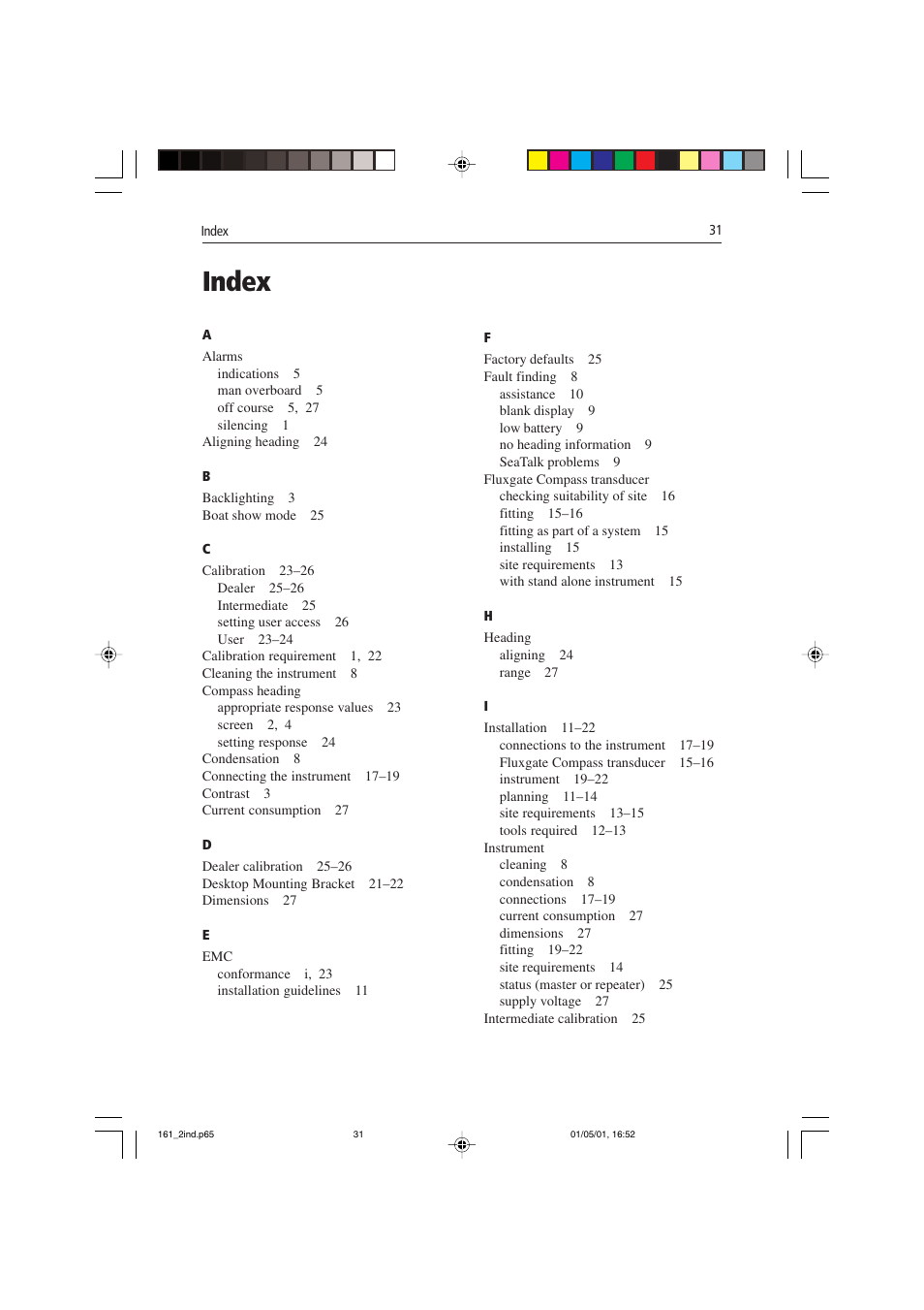 Index | Raymarine Compass Instrument ST40 User Manual | Page 40 / 45