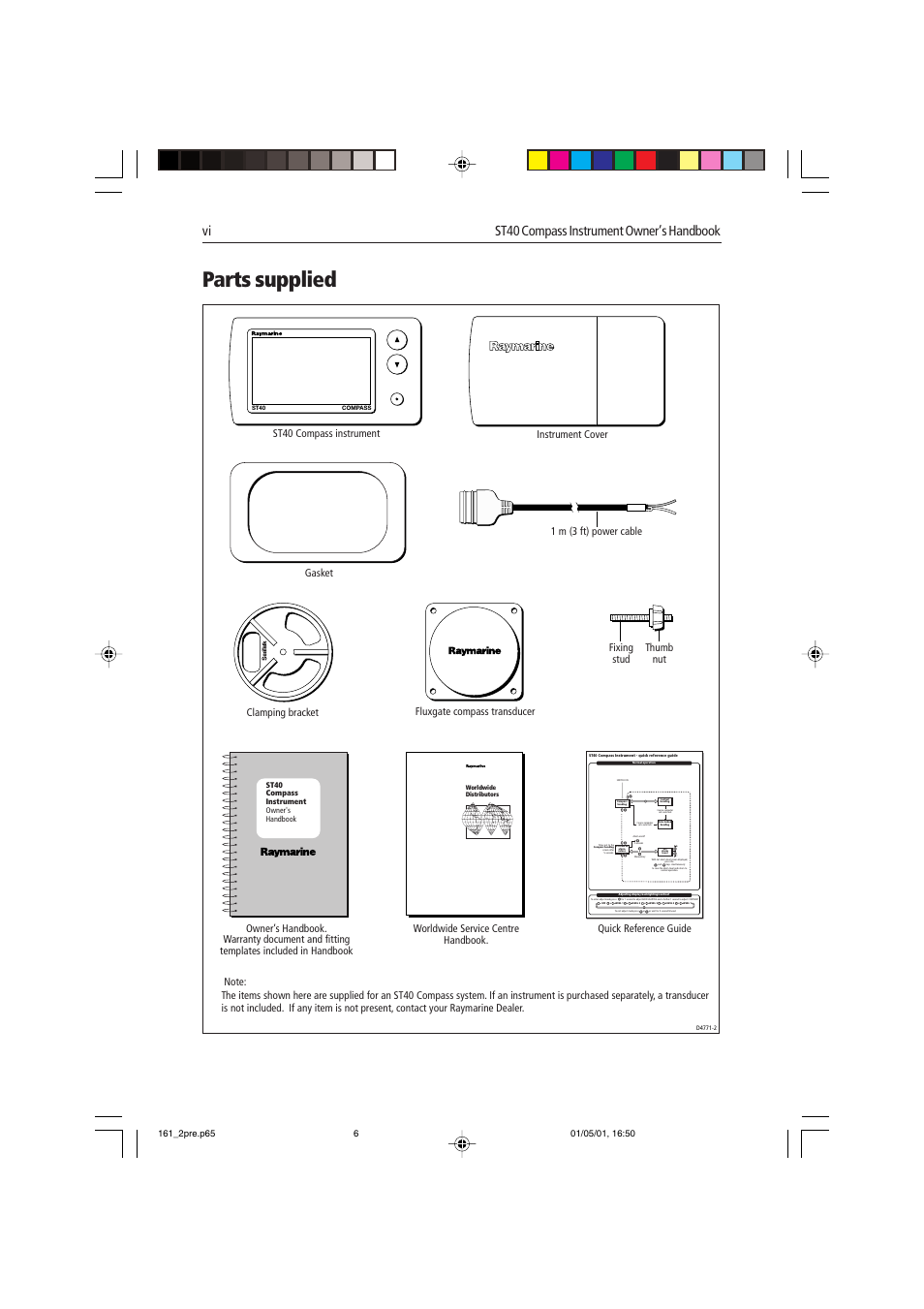 Parts supplied, Vi st40 compass instrument owner’s handbook, Fluxgate compass transducer | Raymarine Compass Instrument ST40 User Manual | Page 9 / 45