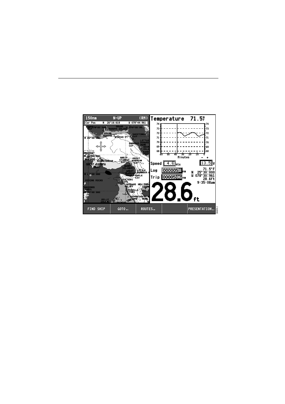 Temp graph, Course deviation indicator (cdi), Ft temperature 71.5 | Raymarine A65 User Manual | Page 16 / 100