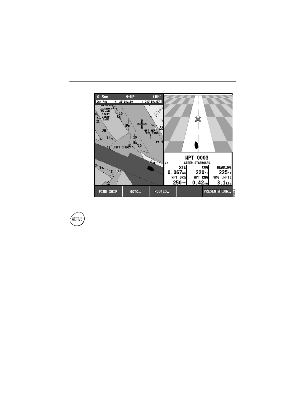Selecting a split window, Active, Wpt 0003 | Raymarine A65 User Manual | Page 17 / 100