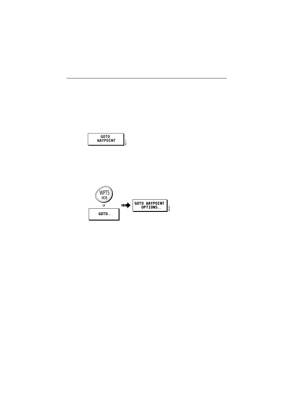 3 navigating to a waypoint (goto), Using the cursor, Via the wpts/mob key | Wpts | Raymarine A65 User Manual | Page 49 / 100