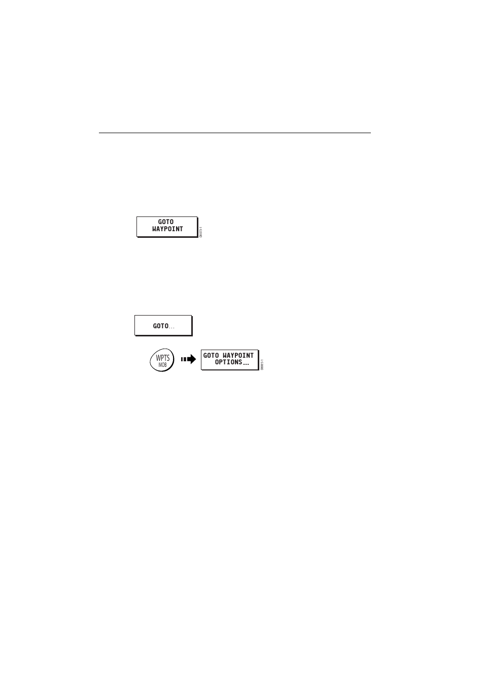 Go to a waypoint, Selected with the cursor, Selected via the waypoint list | Wpts | Raymarine A65 User Manual | Page 70 / 100