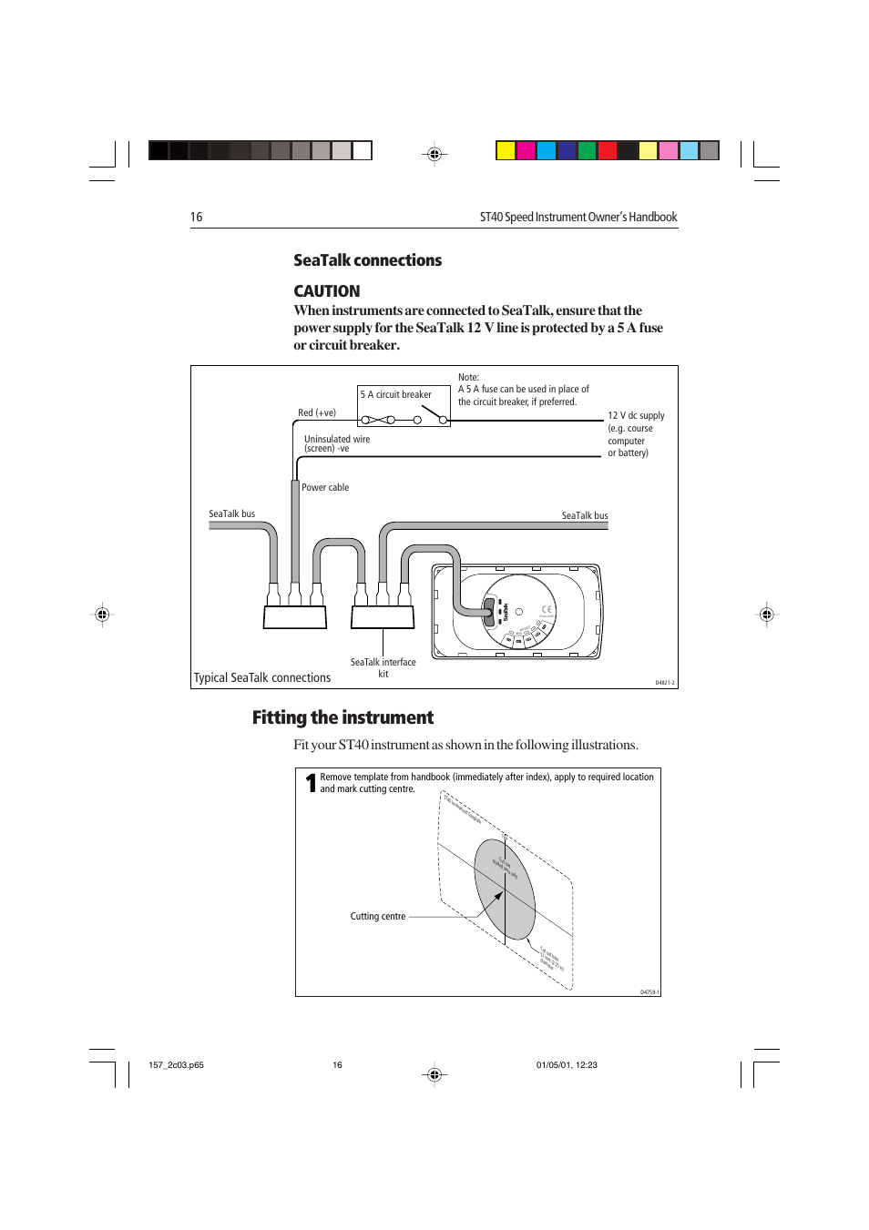 Fitting the instrument, Seatalk connections caution | Raymarine ST40 User Manual | Page 25 / 43