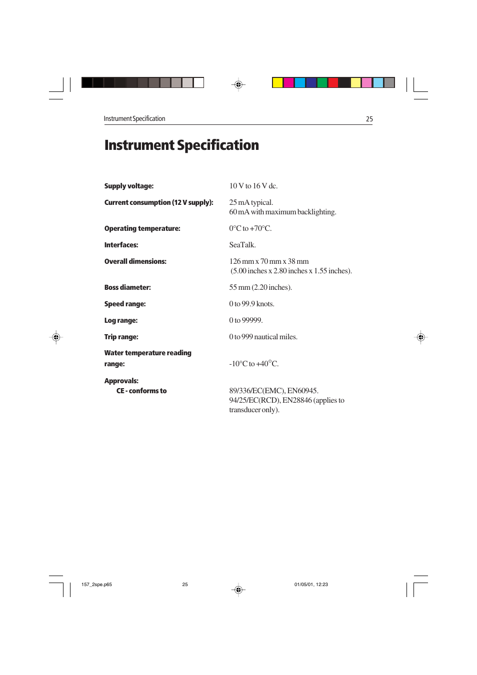 Instrument specification | Raymarine ST40 User Manual | Page 34 / 43