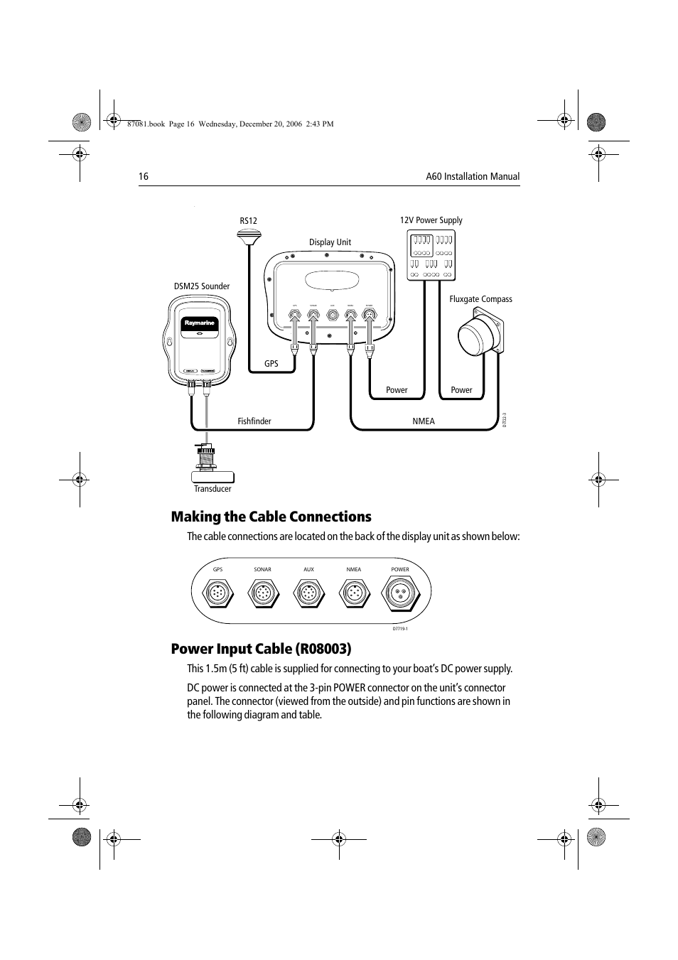 Making the cable connections | Raymarine A60 User Manual | Page 16 / 50