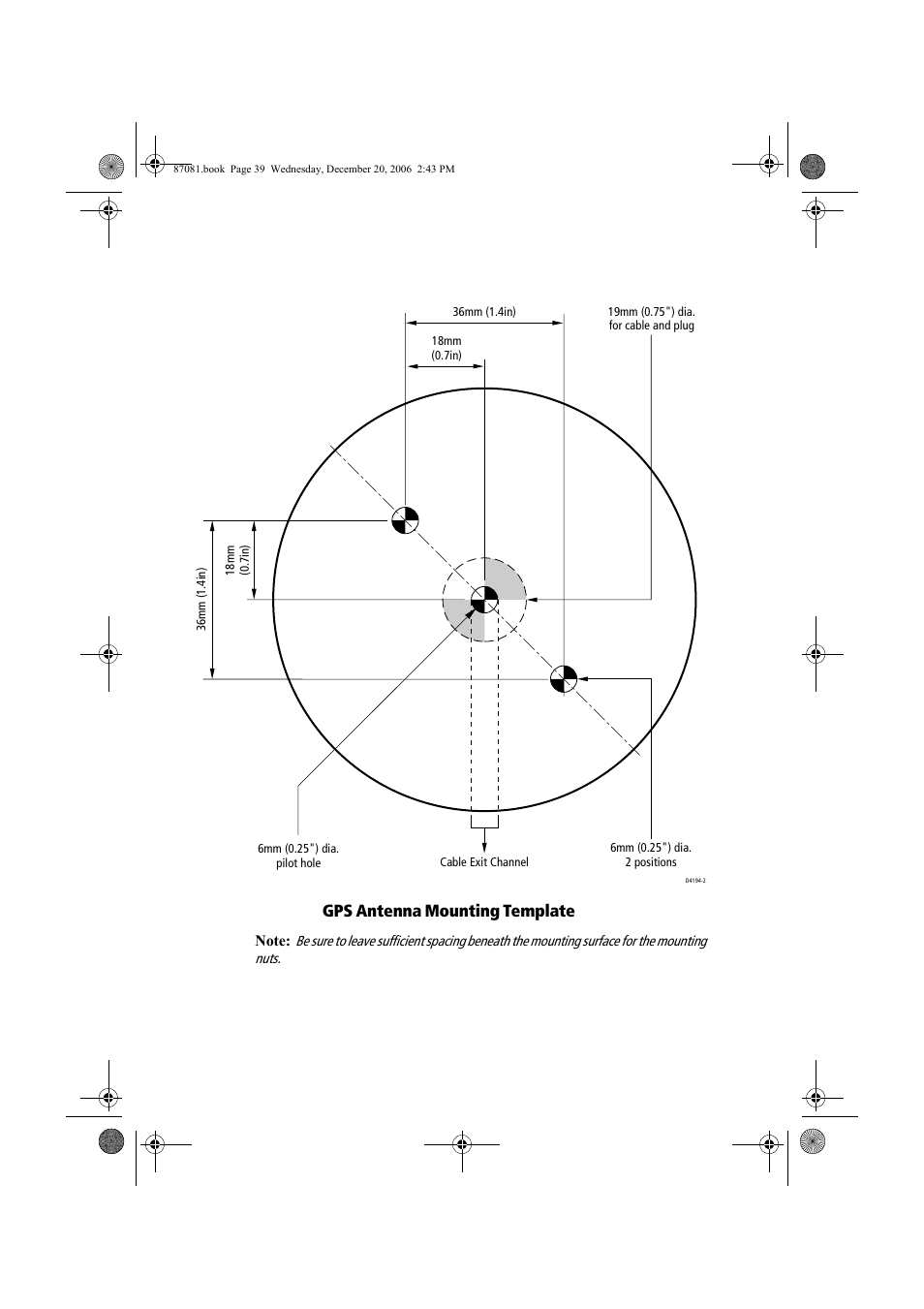 Gps antenna mounting template | Raymarine A60 User Manual | Page 39 / 50