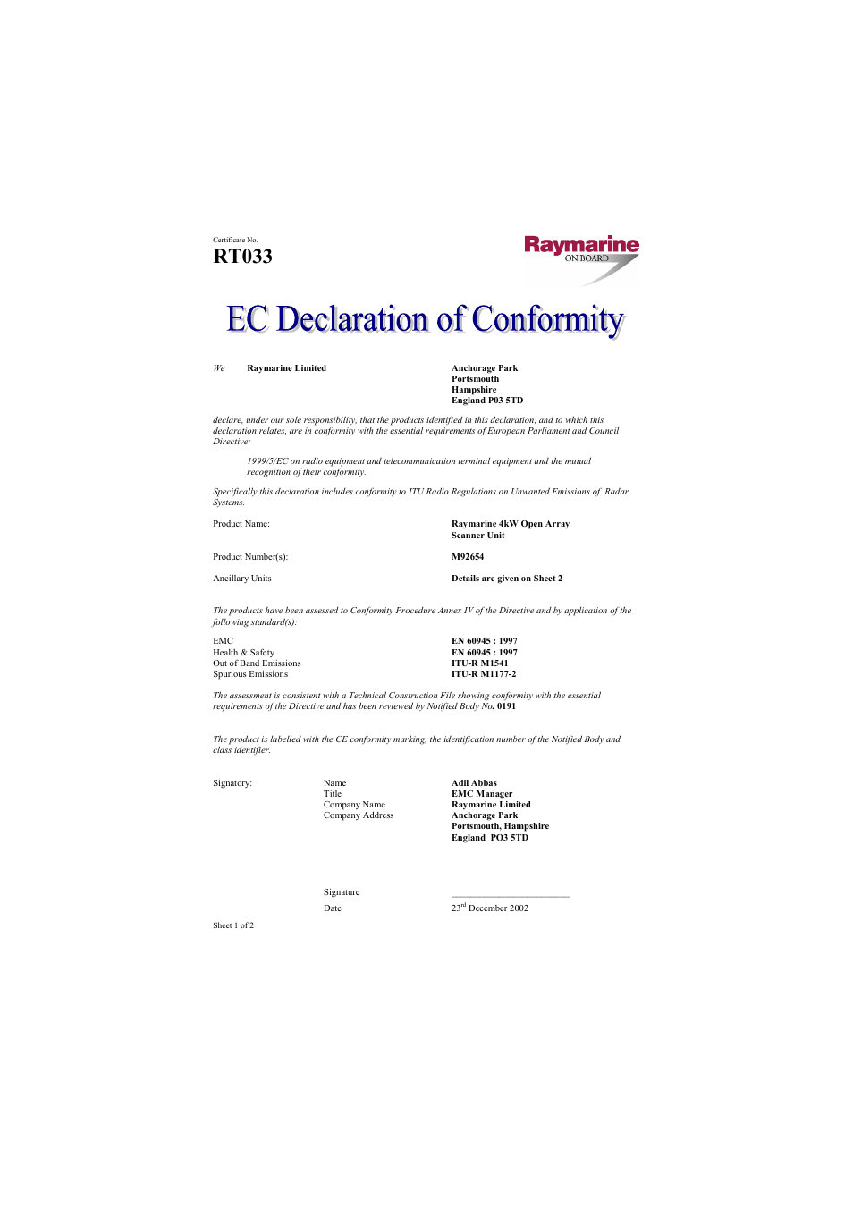 Rt033 | Raymarine Pathfinder Radar Scanner User Manual | Page 11 / 90