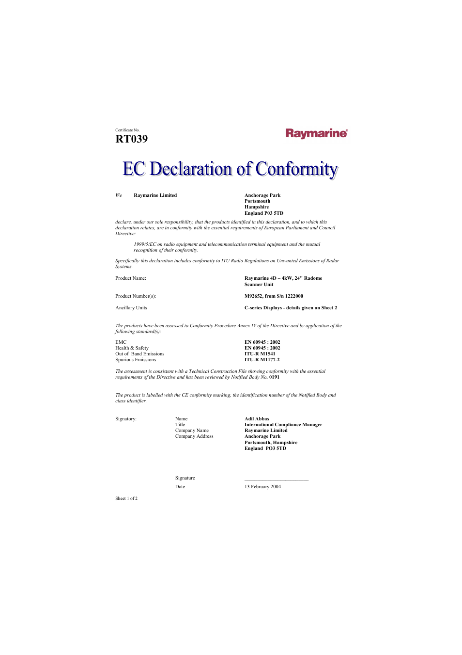 Rt039 | Raymarine Pathfinder Radar Scanner User Manual | Page 17 / 90