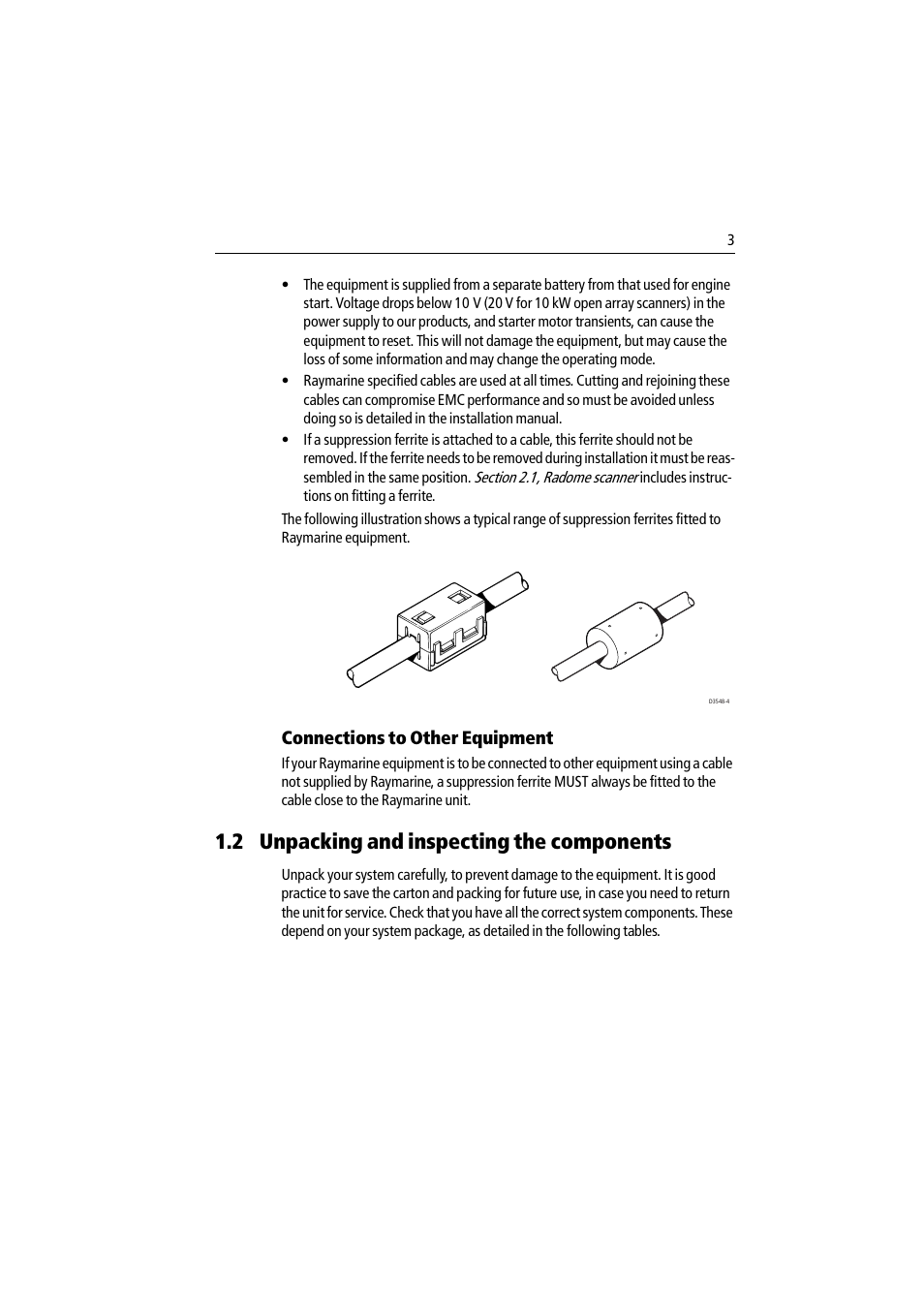 2 unpacking and inspecting the components, Connections to other equipment | Raymarine Pathfinder Radar Scanner User Manual | Page 31 / 90
