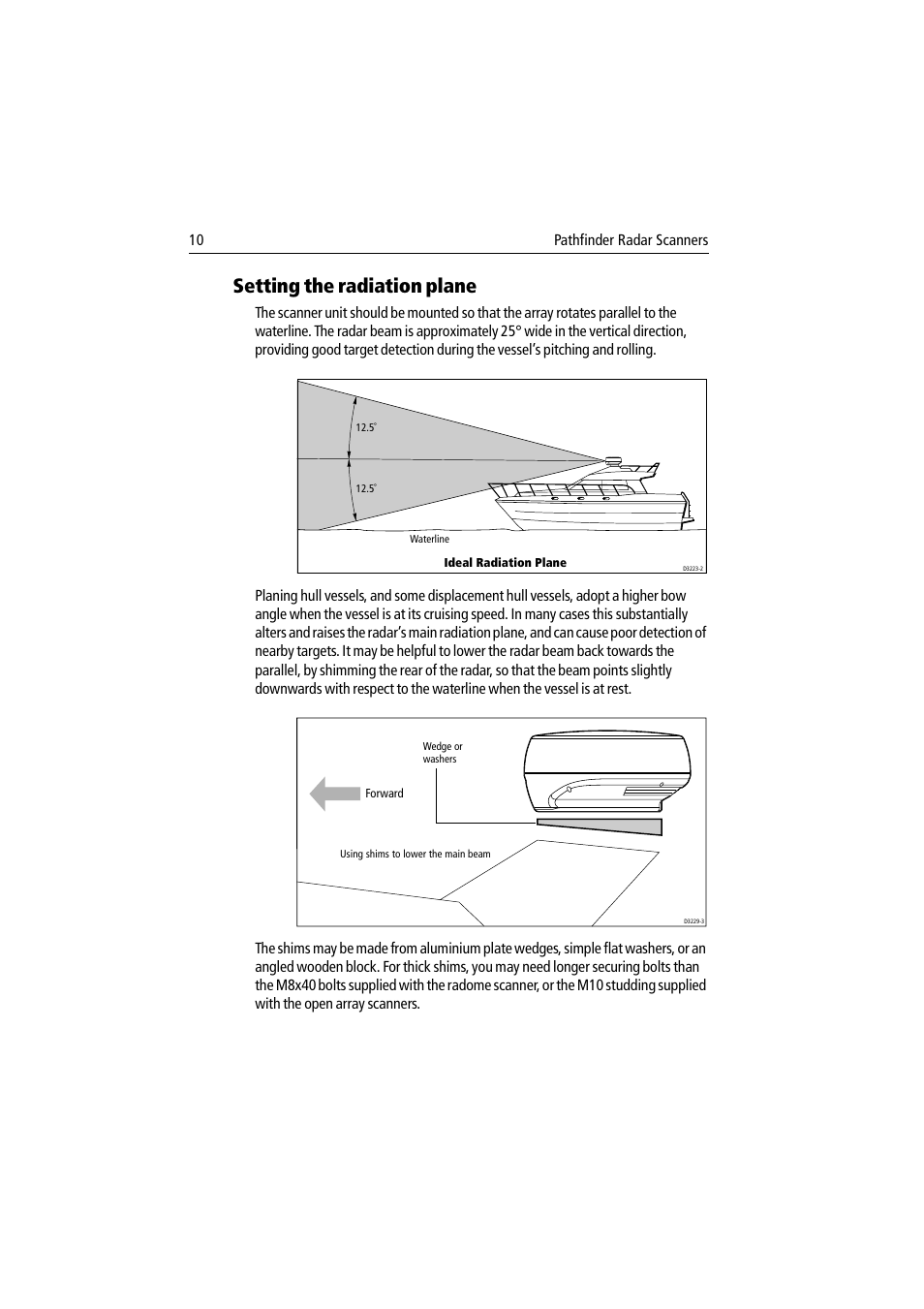 Setting the radiation plane, 10 pathfinder radar scanners | Raymarine Pathfinder Radar Scanner User Manual | Page 38 / 90