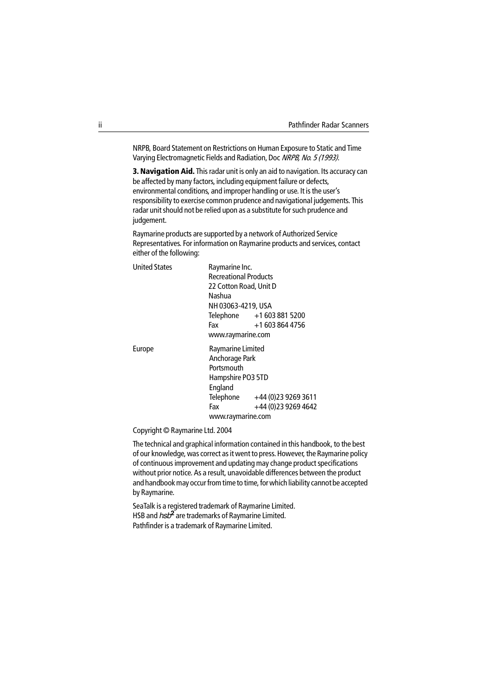 Raymarine Pathfinder Radar Scanner User Manual | Page 4 / 90