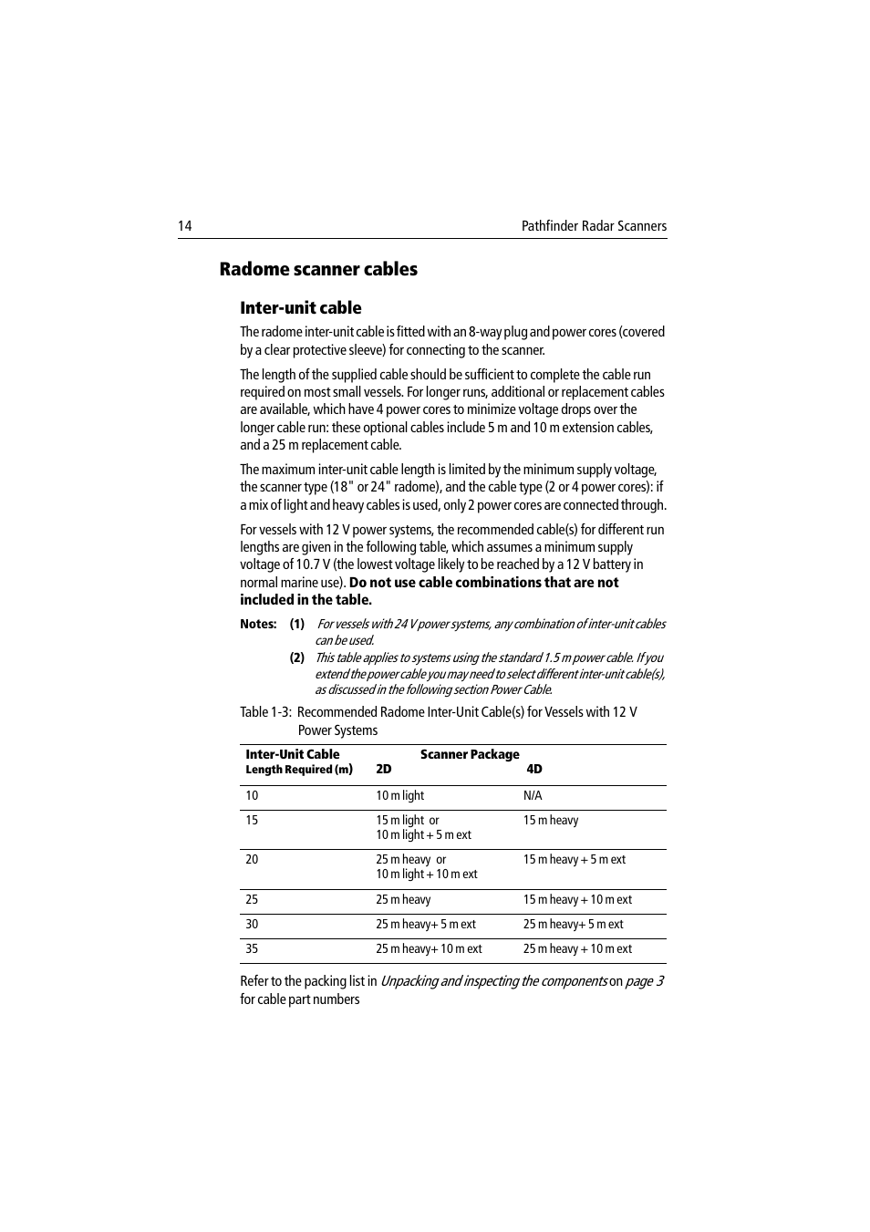 Radome scanner cables, Inter-unit cable | Raymarine Pathfinder Radar Scanner User Manual | Page 42 / 90