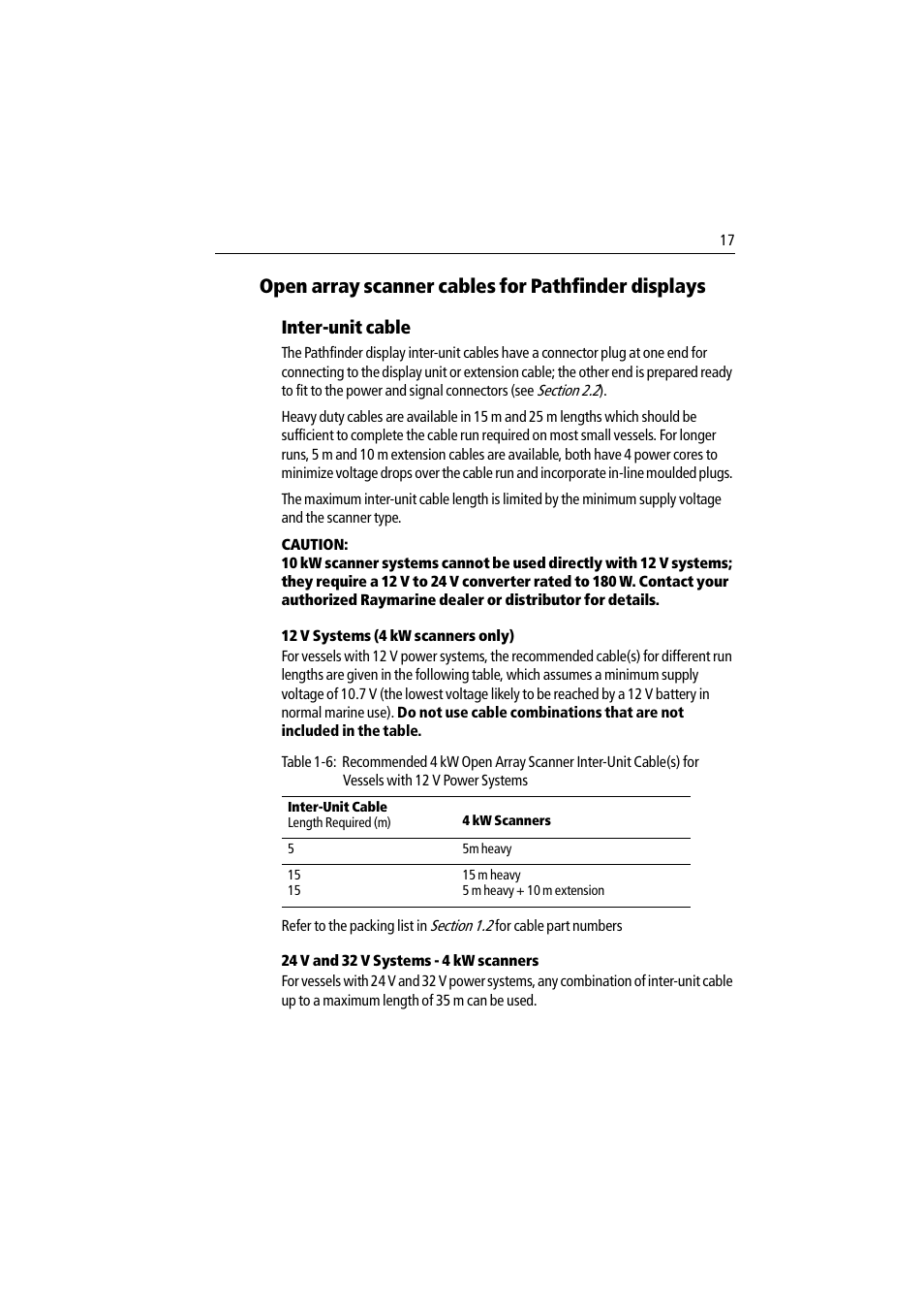 Open array scanner cables for pathfinder displays, Inter-unit cable | Raymarine Pathfinder Radar Scanner User Manual | Page 45 / 90