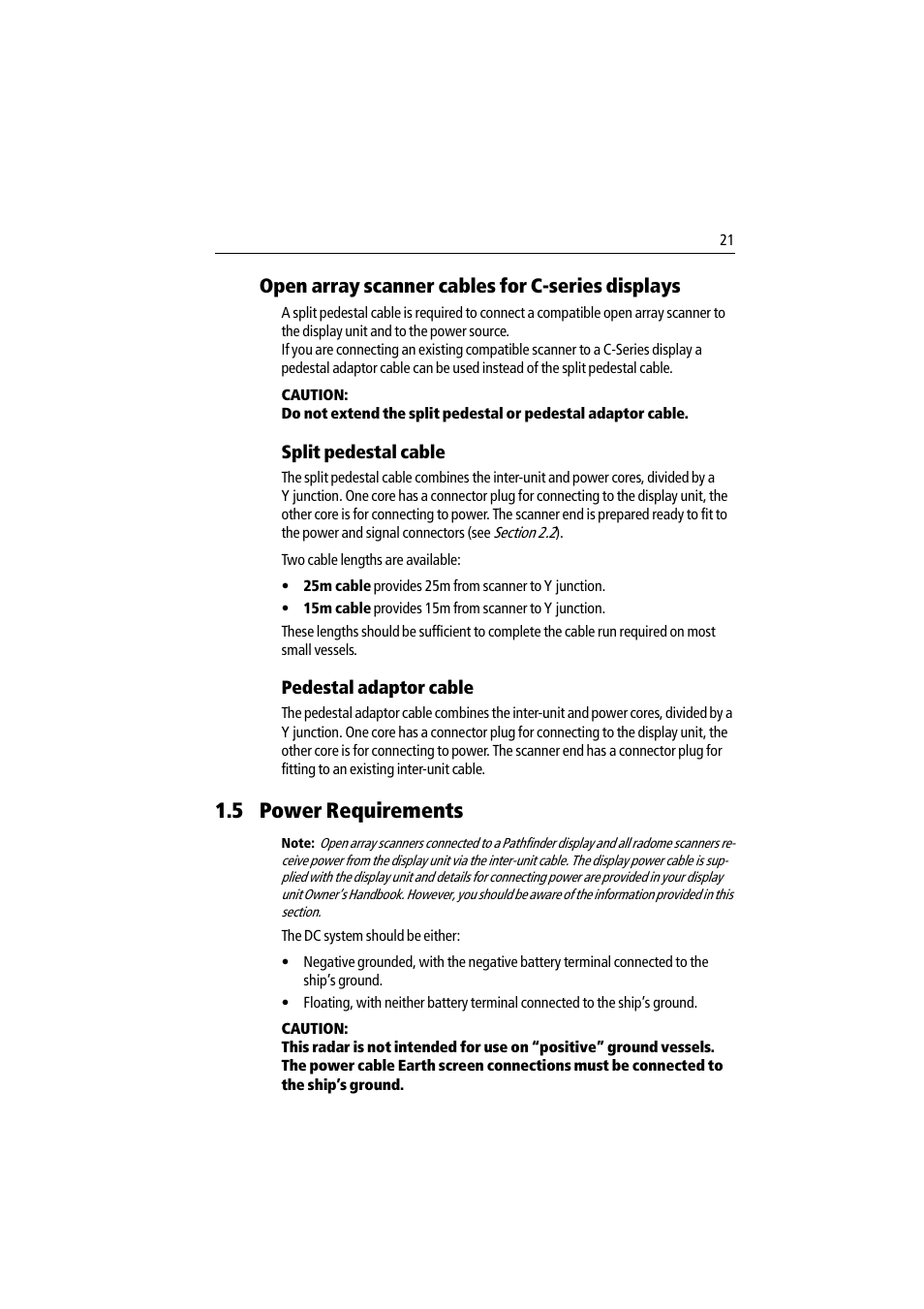 5 power requirements, Open array scanner cables for c-series displays | Raymarine Pathfinder Radar Scanner User Manual | Page 49 / 90