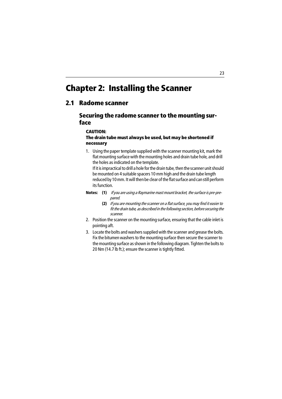 Chapter 2: installing the scanner, 1 radome scanner | Raymarine Pathfinder Radar Scanner User Manual | Page 51 / 90