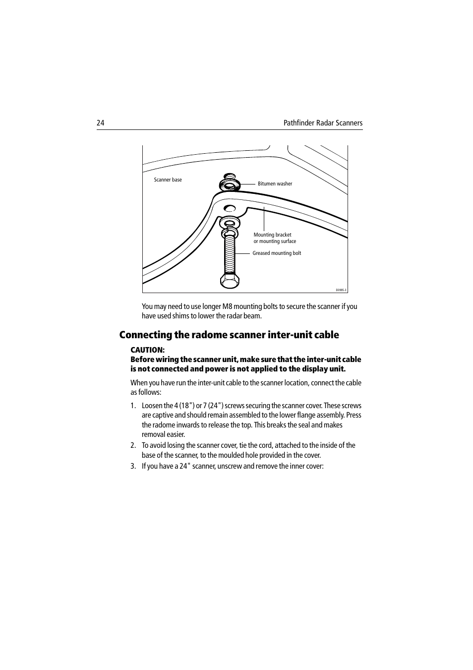 Connecting the radome scanner inter-unit cable | Raymarine Pathfinder Radar Scanner User Manual | Page 52 / 90