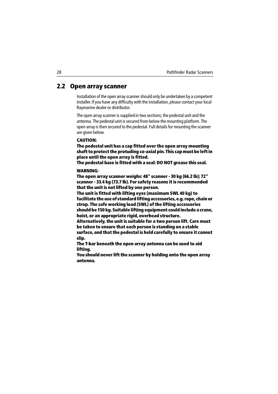 2 open array scanner | Raymarine Pathfinder Radar Scanner User Manual | Page 56 / 90