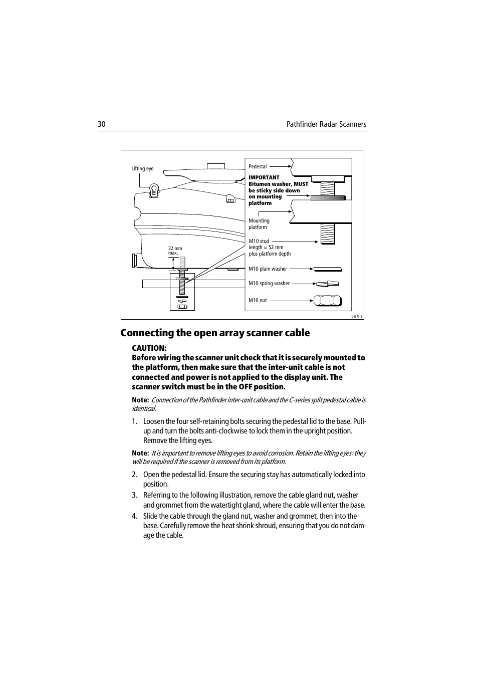 Connecting the open array scanner cable | Raymarine Pathfinder Radar Scanner User Manual | Page 58 / 90