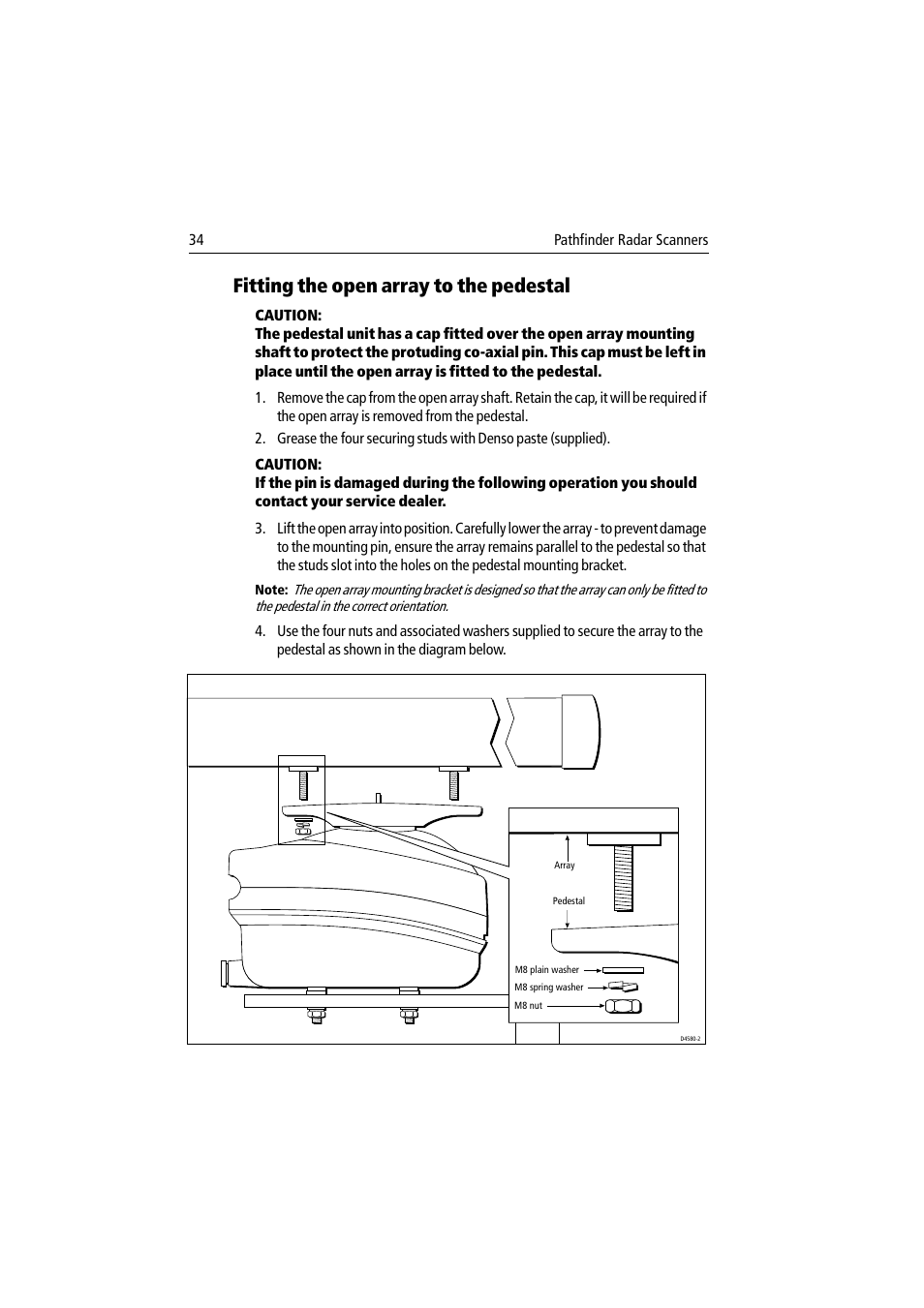 Fitting the open array to the pedestal | Raymarine Pathfinder Radar Scanner User Manual | Page 62 / 90