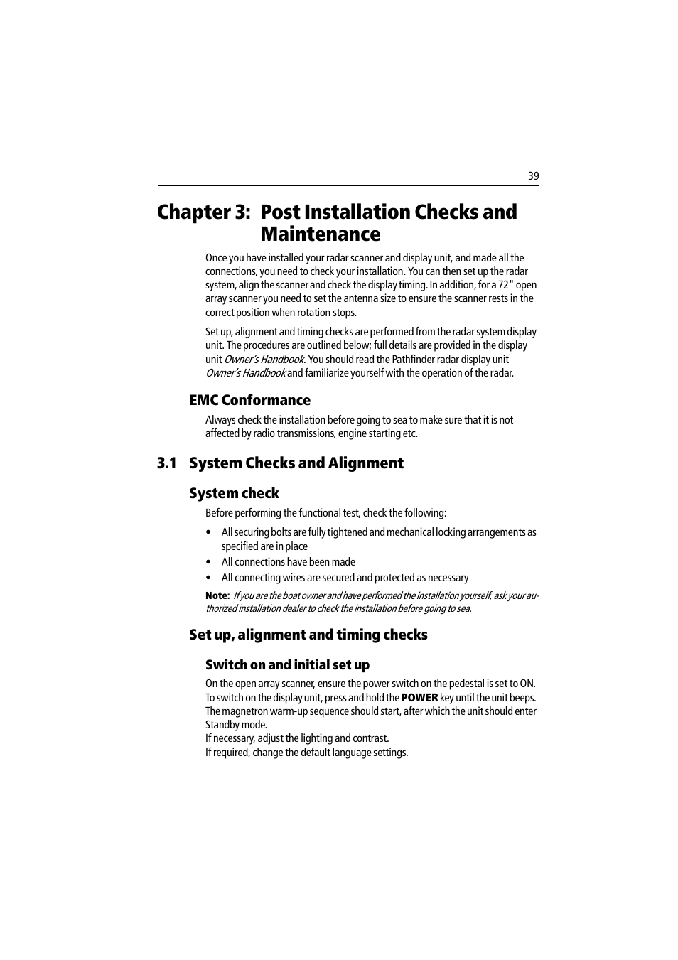 1 system checks and alignment | Raymarine Pathfinder Radar Scanner User Manual | Page 67 / 90