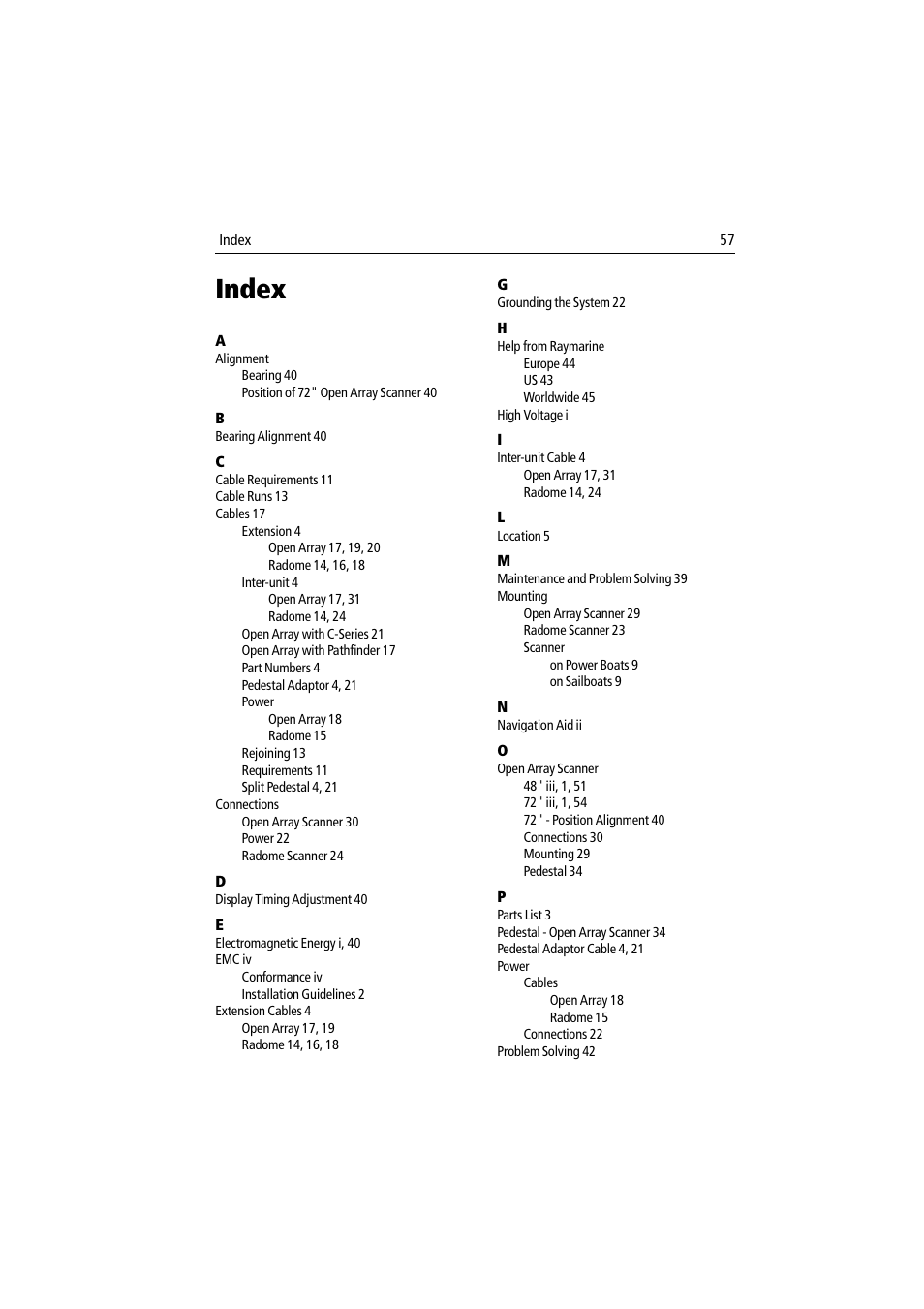 Index | Raymarine Pathfinder Radar Scanner User Manual | Page 85 / 90