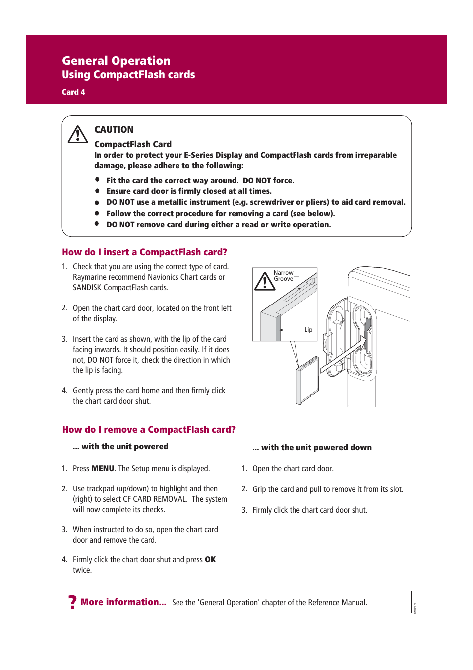 General operation, Using compactflash cards | Raymarine Marine RADAR User Manual | Page 5 / 26