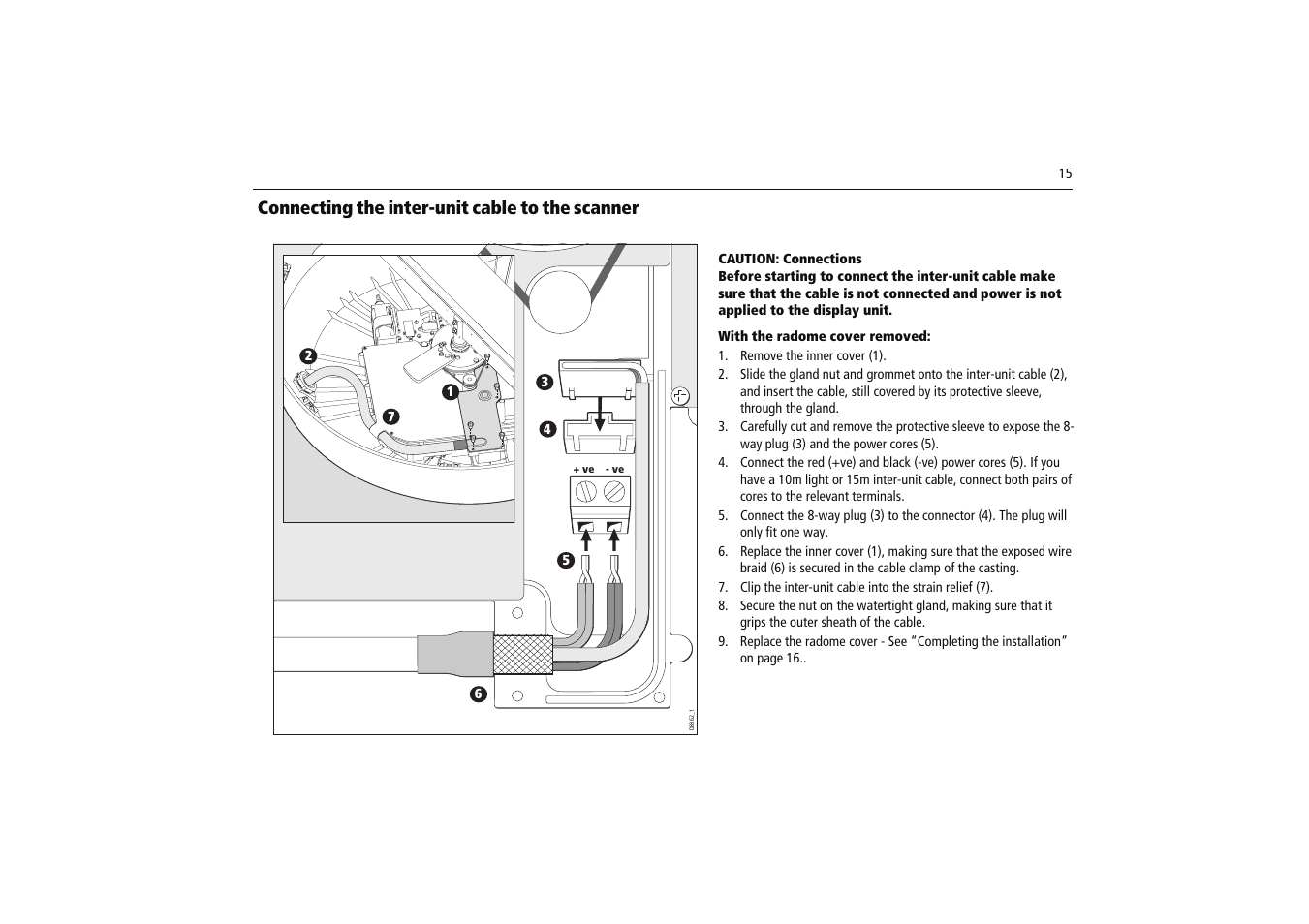 Connecting the inter-unit cable to the scanner | Raymarine Radome Scanners User Manual | Page 19 / 36