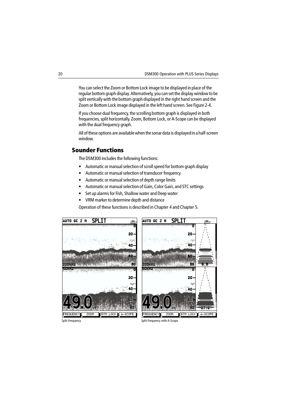 Sounder functions, Split | Raymarine DSM300 User Manual | Page 20 / 82