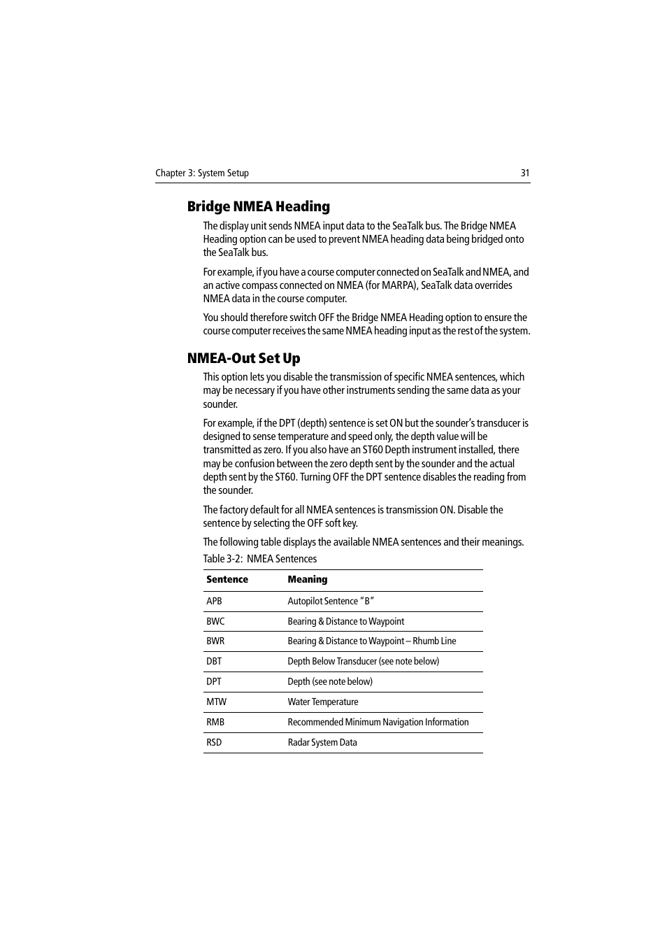 Bridge nmea heading, Nmea-out set up, Bridge nmea heading nmea-out set up | Raymarine DSM300 User Manual | Page 31 / 82
