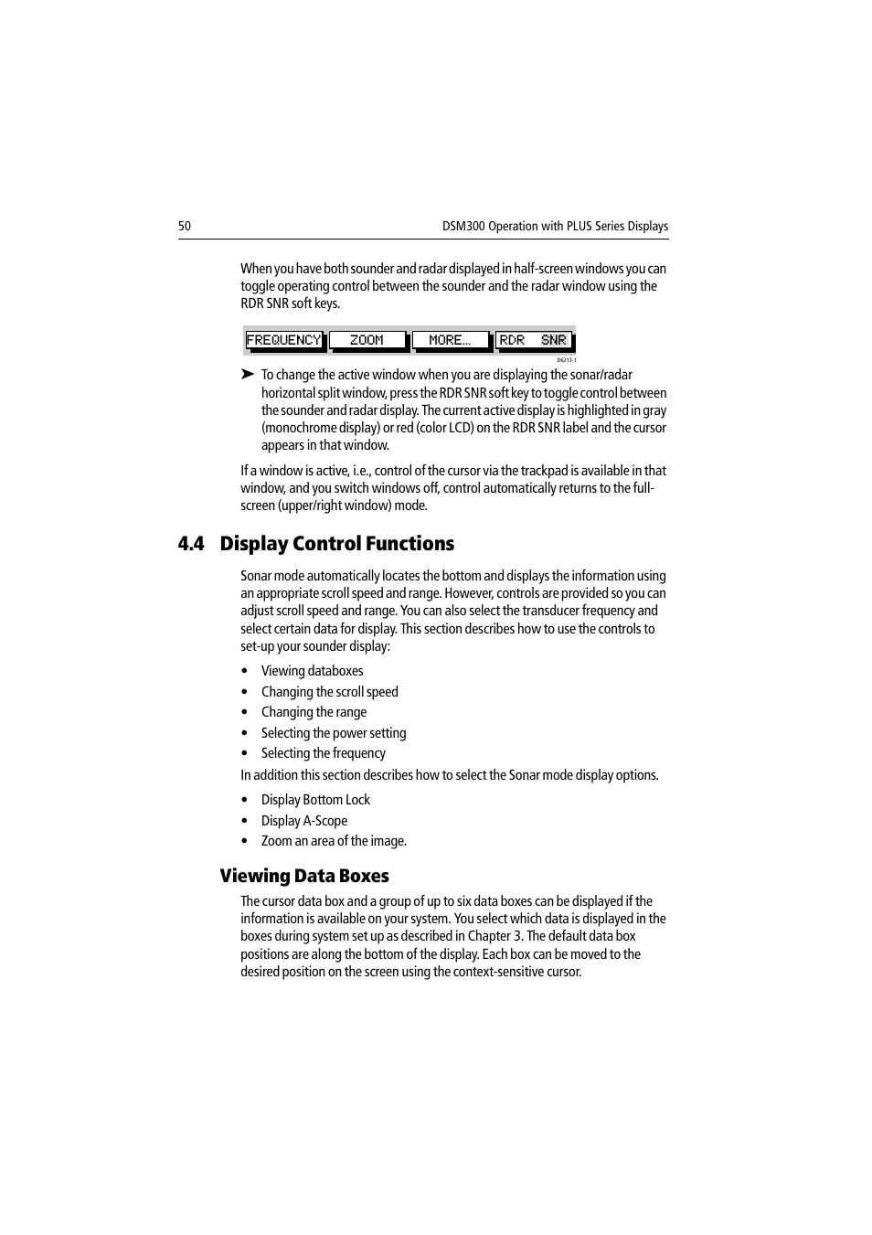 4 display control functions, Viewing data boxes | Raymarine DSM300 User Manual | Page 50 / 82