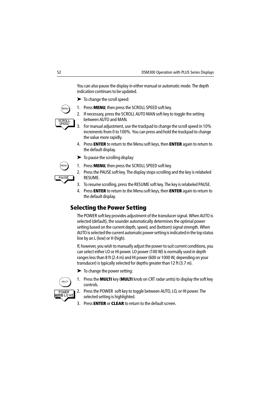 Selecting the power setting | Raymarine DSM300 User Manual | Page 52 / 82