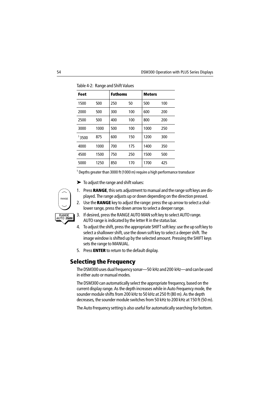 Selecting the frequency | Raymarine DSM300 User Manual | Page 54 / 82