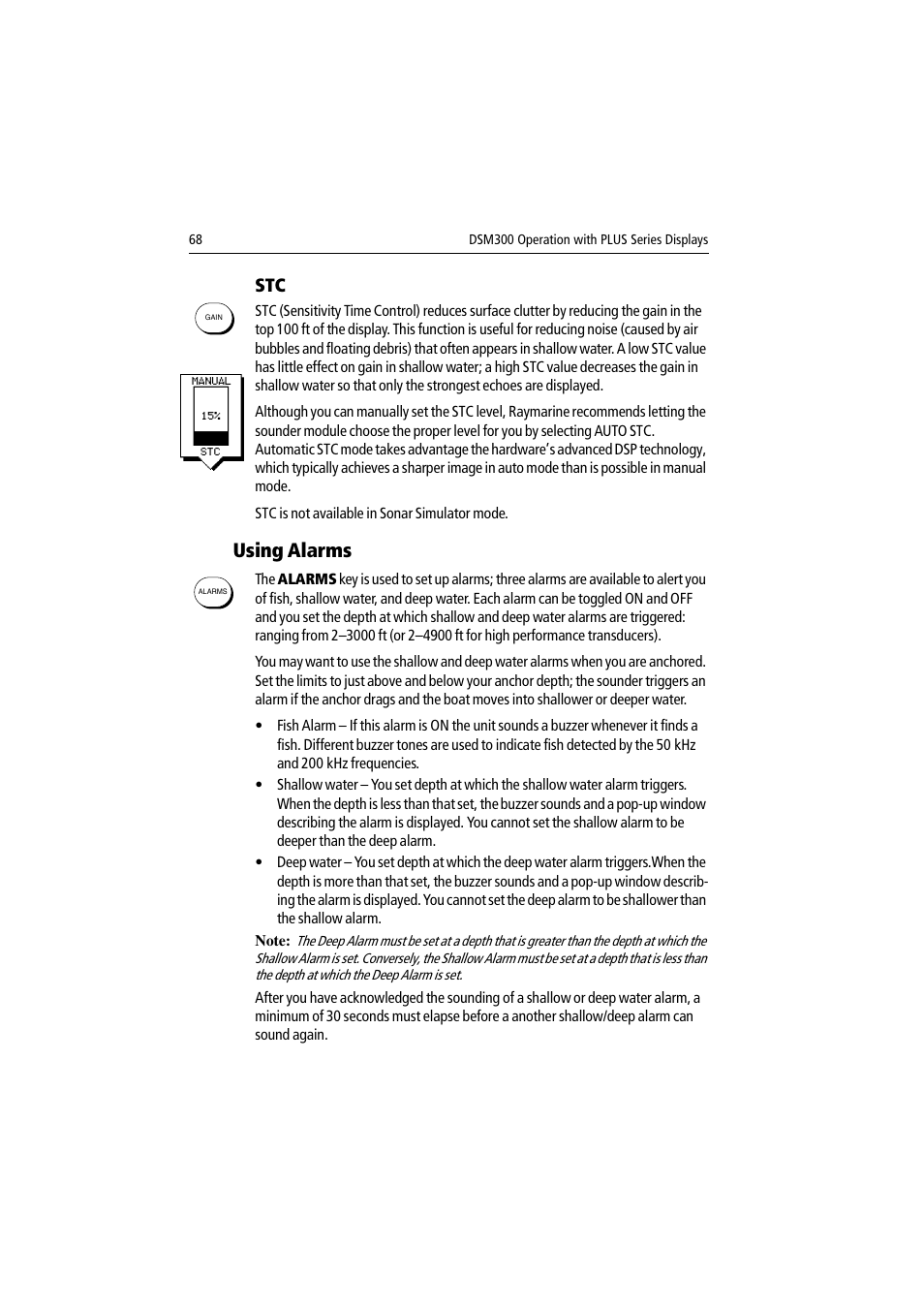 Using alarms | Raymarine DSM300 User Manual | Page 68 / 82