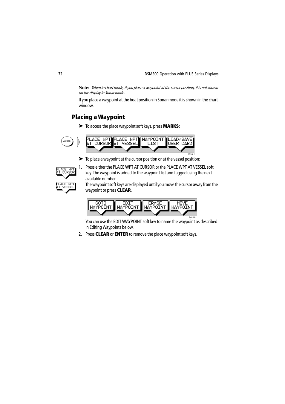 Placing a waypoint | Raymarine DSM300 User Manual | Page 72 / 82