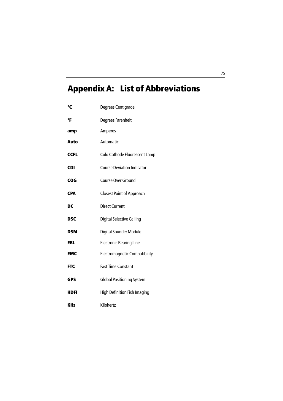 Appendix a: list of abbreviations, Appendix a l | Raymarine DSM300 User Manual | Page 75 / 82