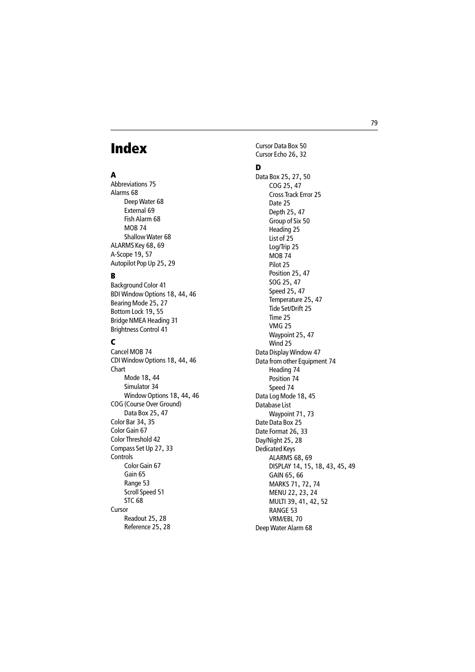 Index | Raymarine DSM300 User Manual | Page 79 / 82
