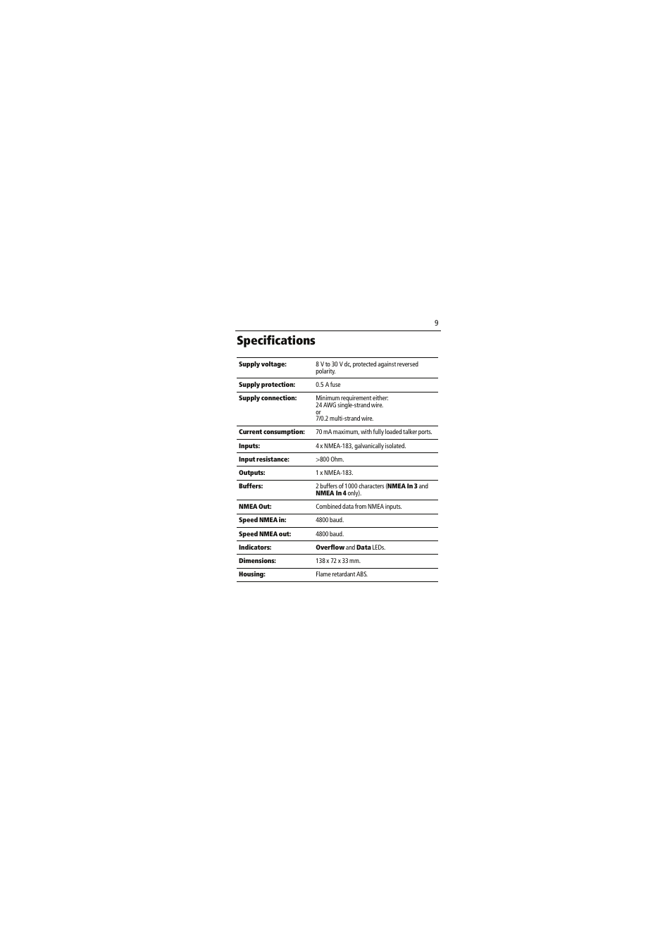 Specifications | Raymarine NMEA Multiplexer User Manual | Page 15 / 16