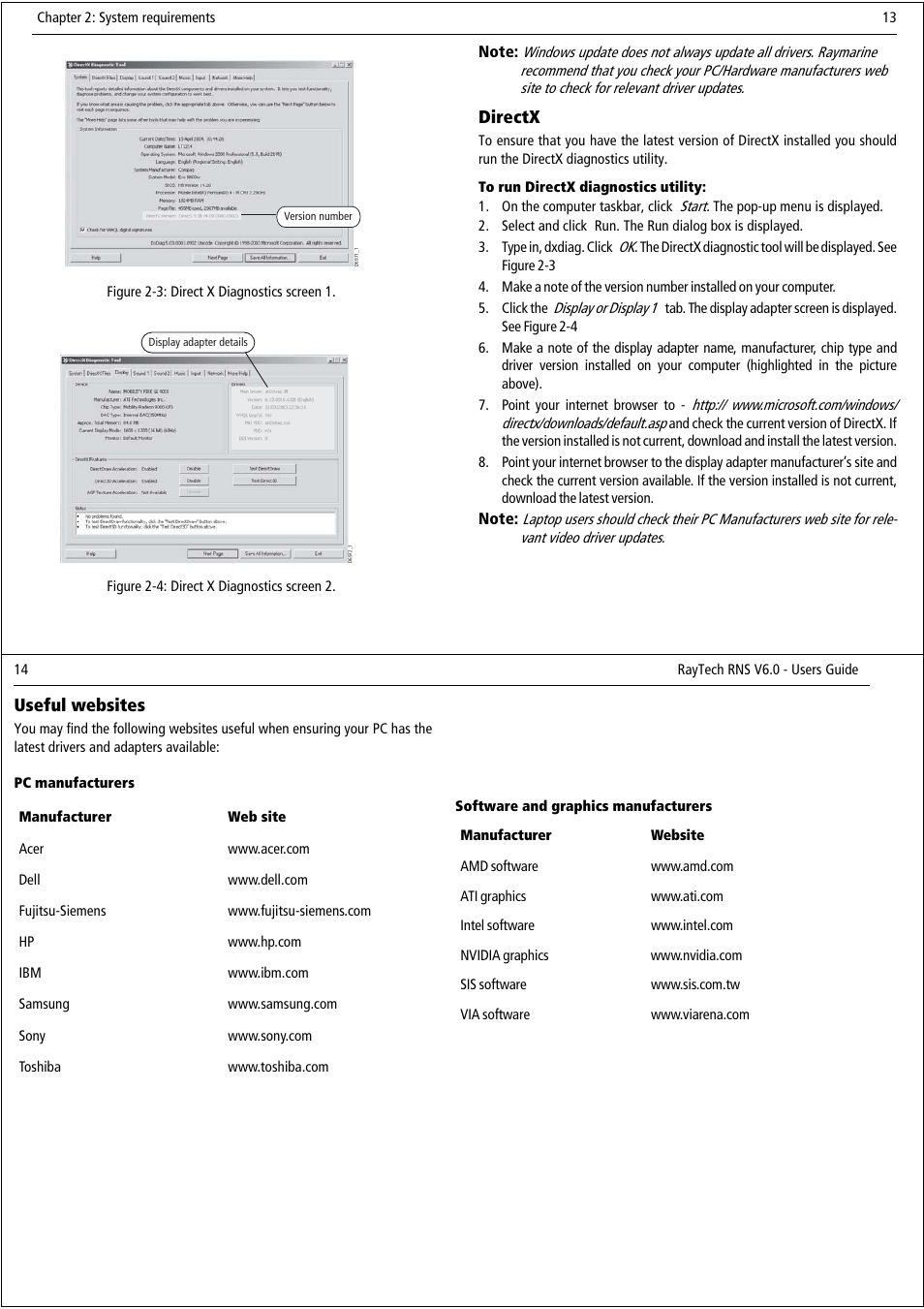 Directx, Useful websites | Raymarine Pathfinder User Manual | Page 12 / 111