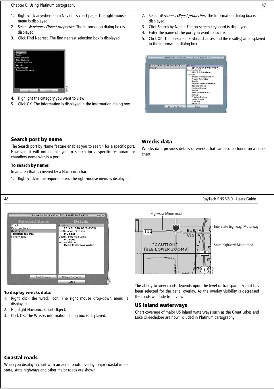 Search port by name, Wrecks data, Coastal roads | Us inland waterways | Raymarine Pathfinder User Manual | Page 29 / 111