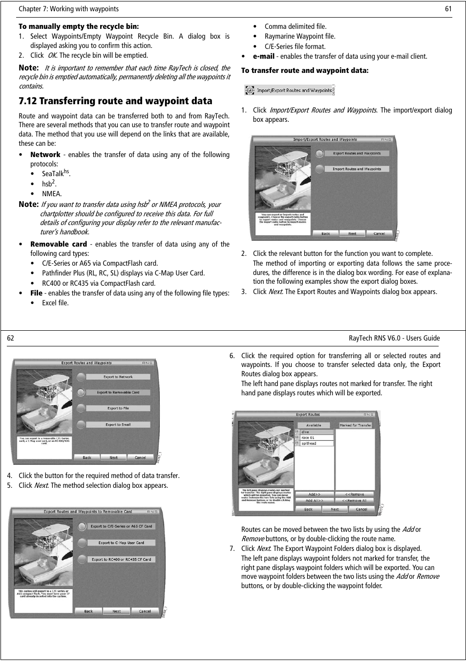 12 transferring route and waypoint data | Raymarine Pathfinder User Manual | Page 36 / 111