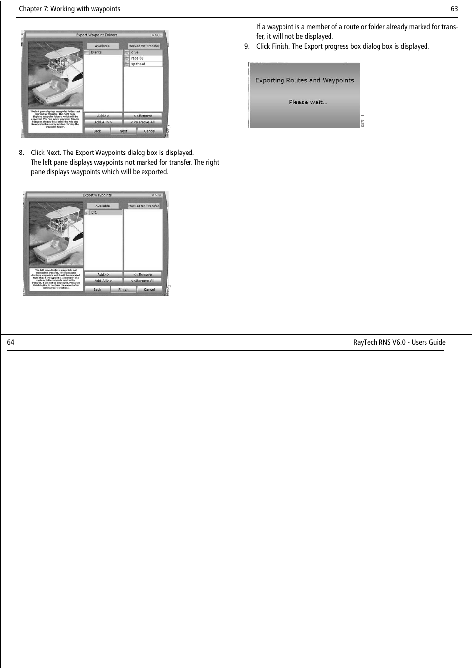 Chapter 7: working with waypoints 63, 64 raytech rns v6.0 - users guide | Raymarine Pathfinder User Manual | Page 37 / 111