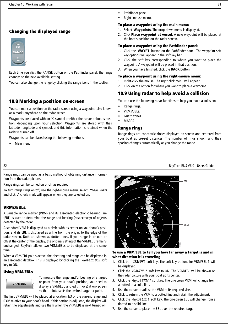 8 marking a position on-screen, 9 using radar to help avoid a collision | Raymarine Pathfinder User Manual | Page 46 / 111