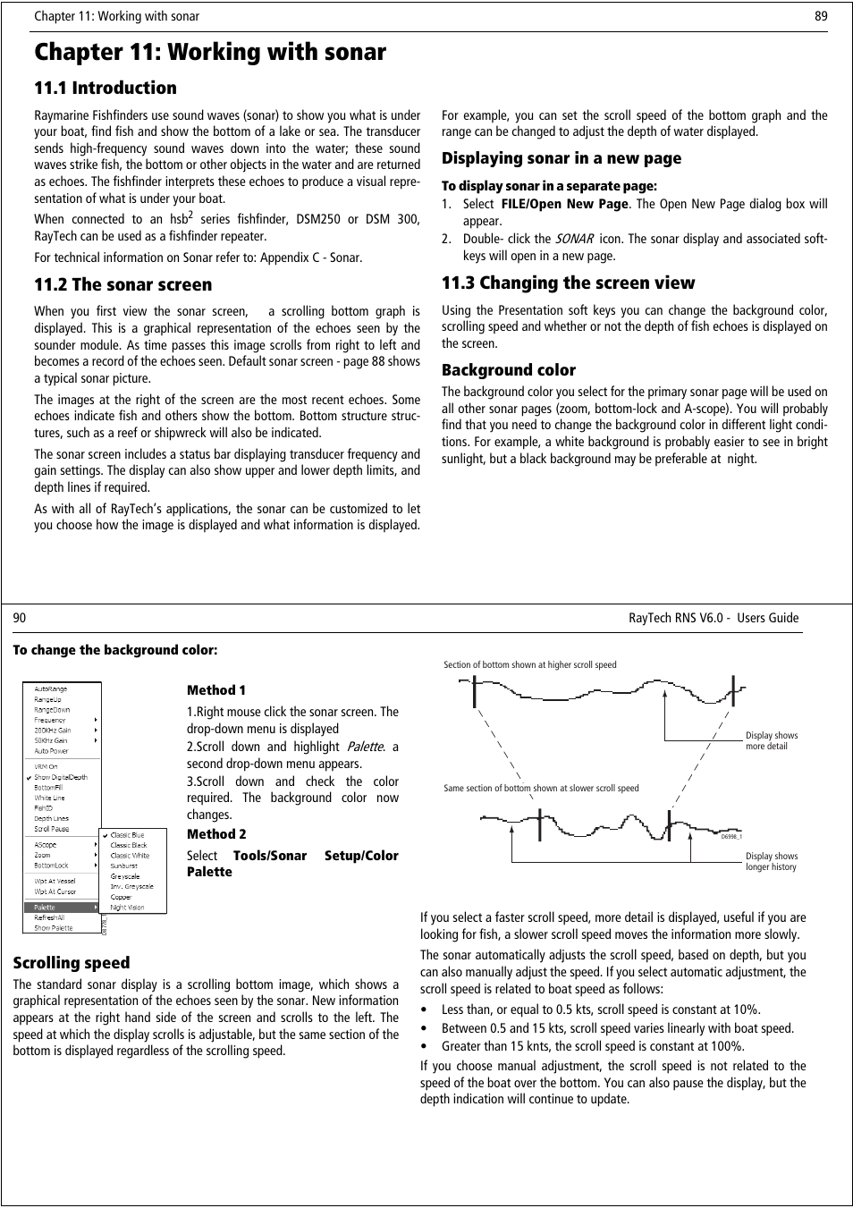 Chapter 11: working with sonar, 1 introduction, 2 the sonar screen | 3 changing the screen view | Raymarine Pathfinder User Manual | Page 50 / 111