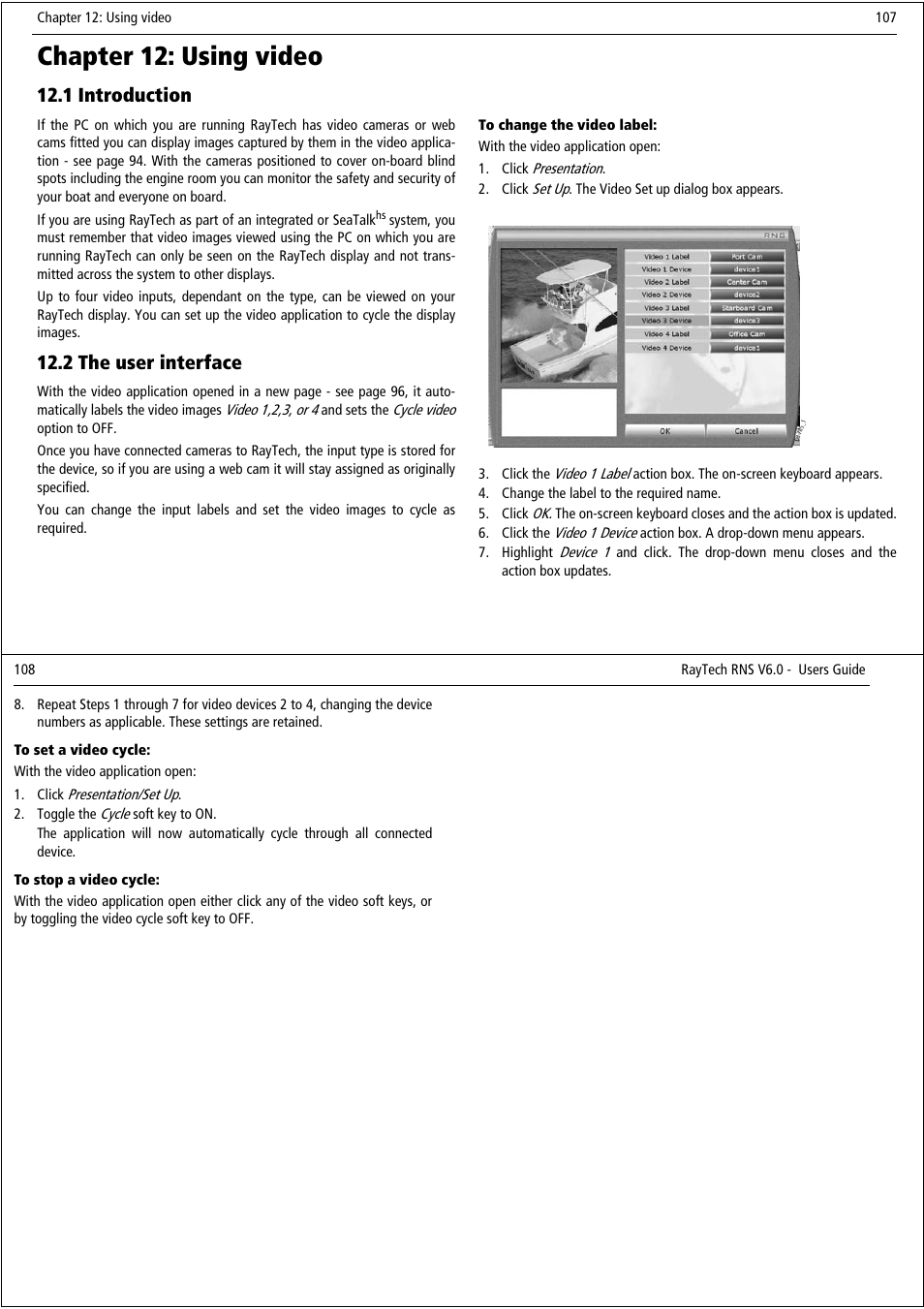 Chapter 12: using video, 1 introduction, 2 the user interface | Raymarine Pathfinder User Manual | Page 59 / 111