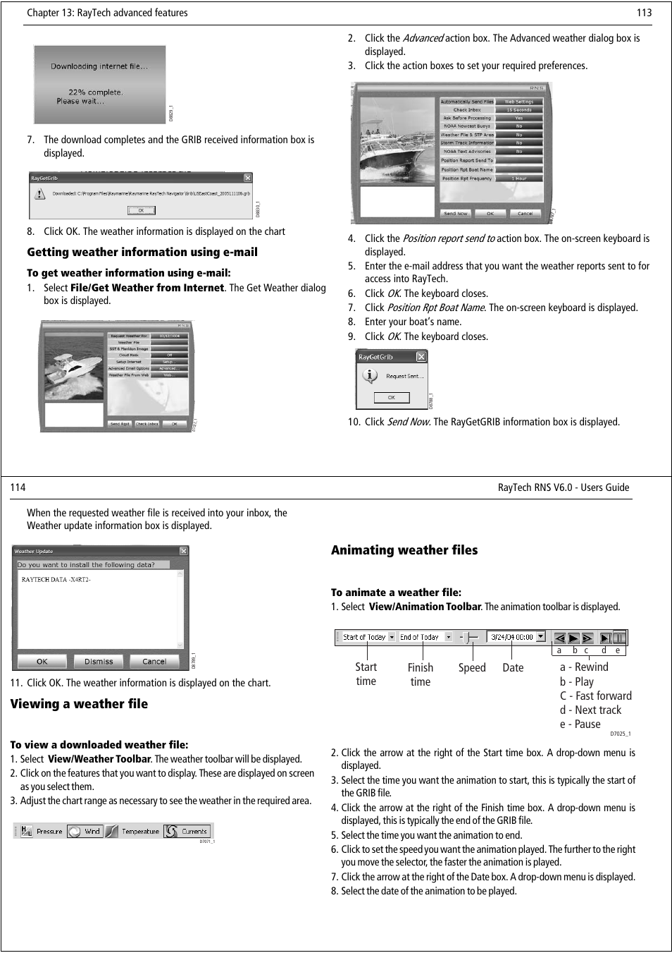 Viewing a weather file, Animating weather files | Raymarine Pathfinder User Manual | Page 62 / 111