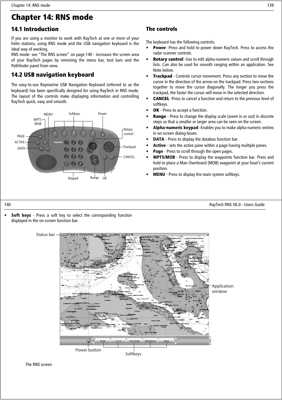 Chapter 14: rns mode, 1 introduction, 2 usb navigation keyboard | The controls | Raymarine Pathfinder User Manual | Page 75 / 111