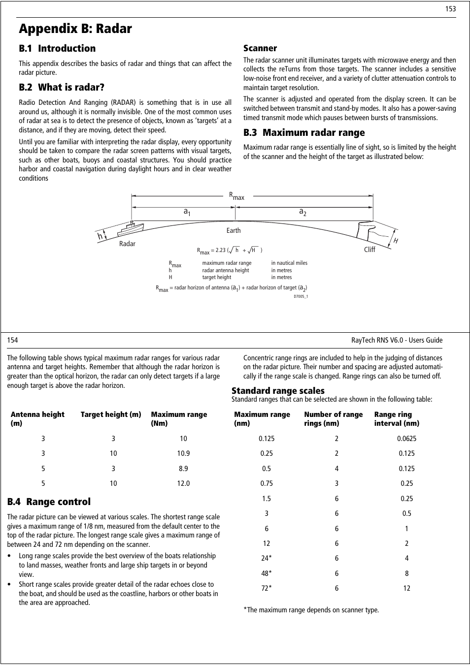 Appendix b: radar, B.1 introduction, B.2 what is radar | B.3 maximum radar range, B.4 range control | Raymarine Pathfinder User Manual | Page 82 / 111