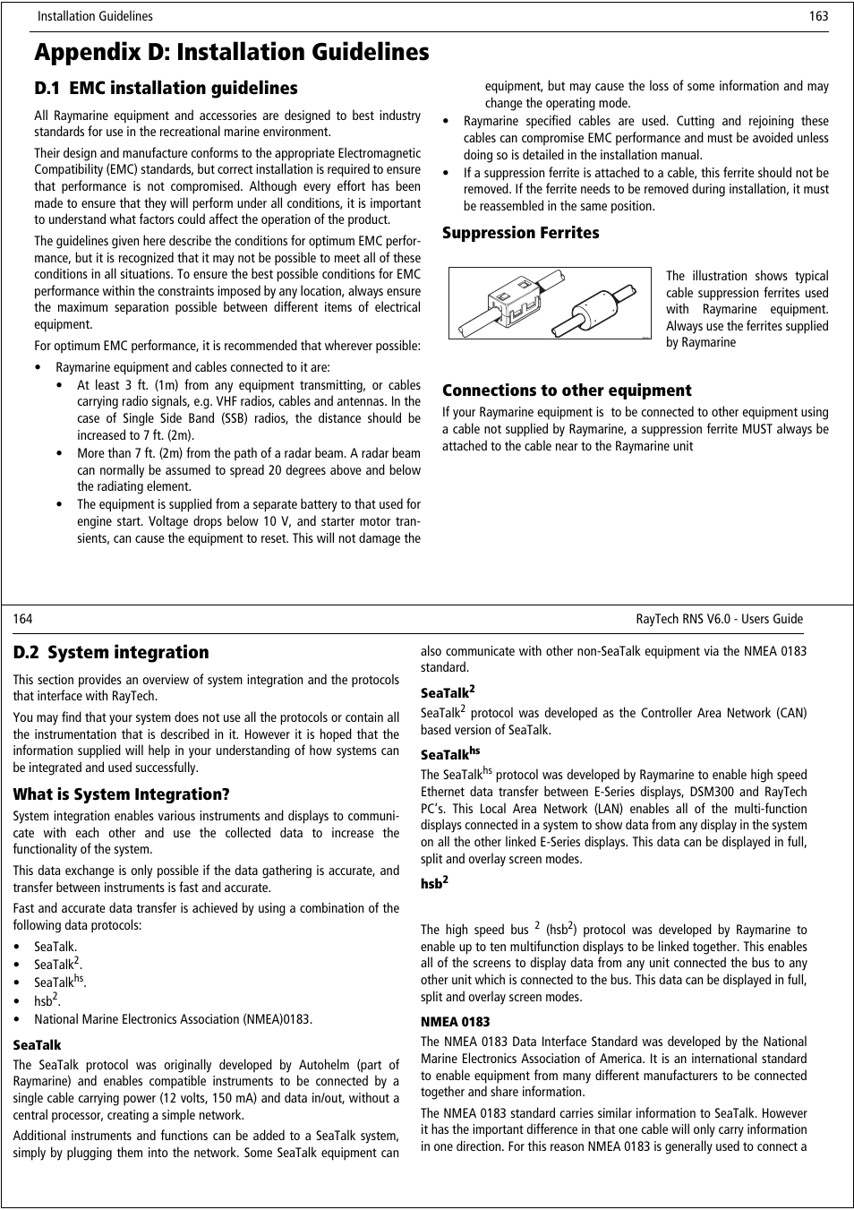 Appendix d: installation guidelines, D.1 emc installation guidelines, D.2 system integration | Raymarine Pathfinder User Manual | Page 87 / 111