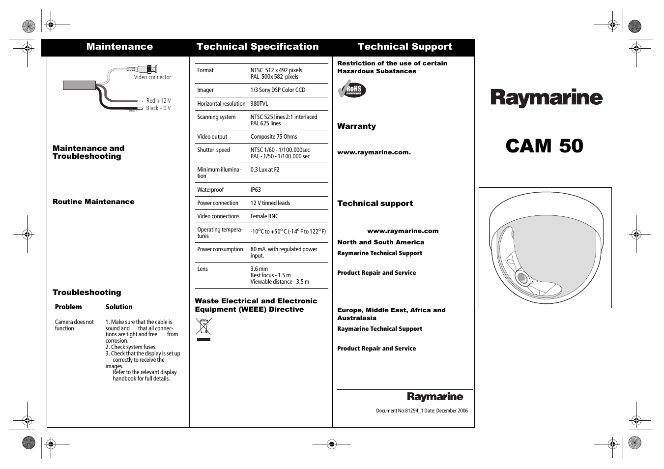 Cam 50 user guide | Raymarine E03017 User Manual | Page 2 / 2
